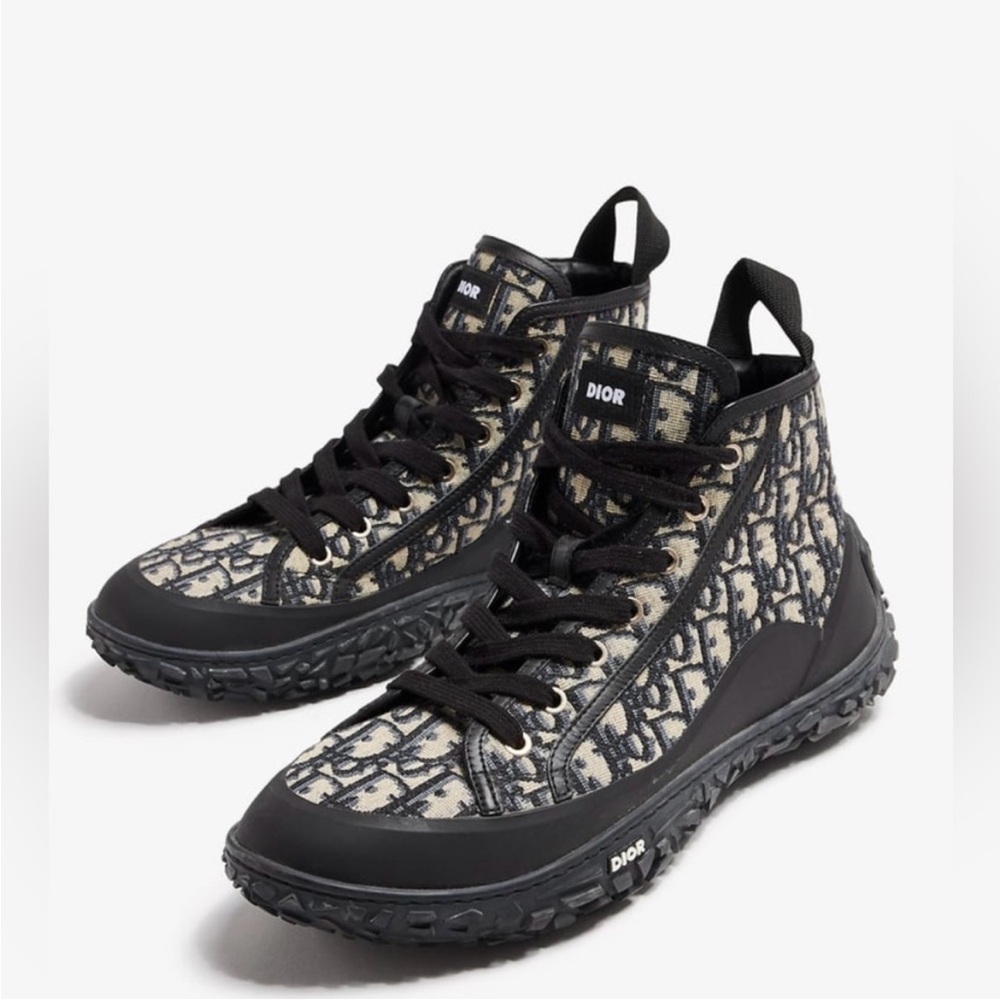 Dior Black and Beige Monogram High-Top Sneakers